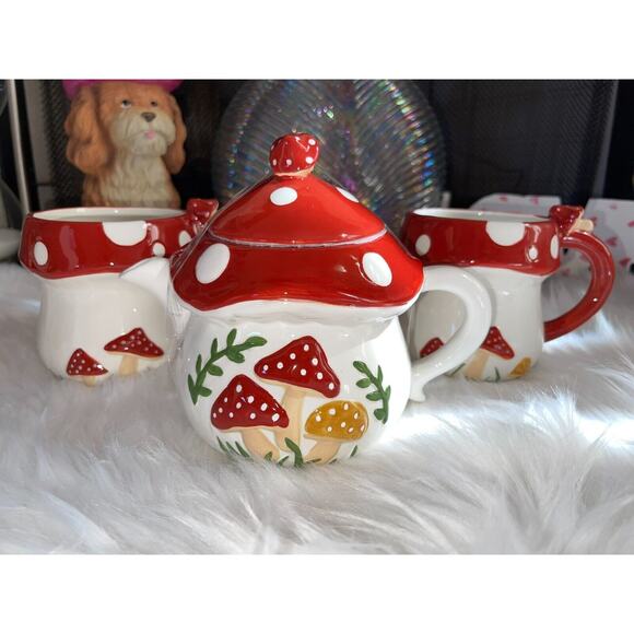 Potter’s Studio 3 Piece Enchanted Forest Mushroom Teapot And Two Mugs - Picture 1 of 9